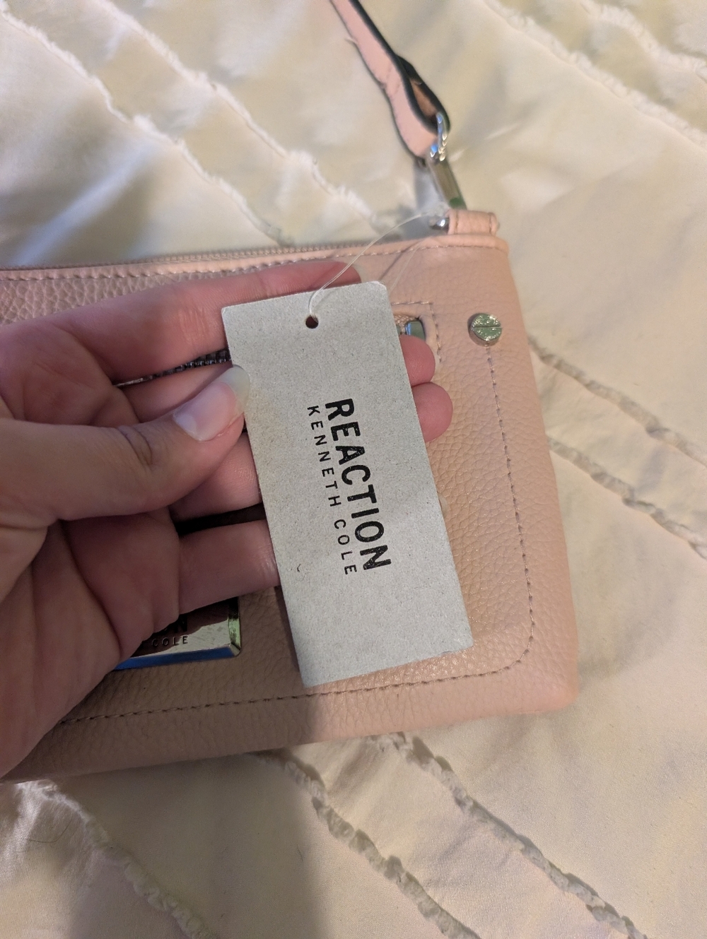 Textured Beige Crossbody Bag with Front Zip Pocket - Picture 4 of 8